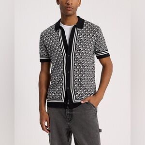 Express Geometric Black and White Button-Up Sweater Shirt